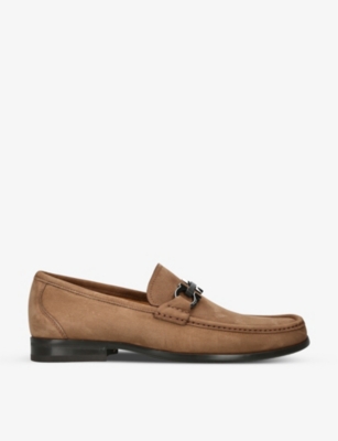 Ferragamo Grandioso Horsebit-chain Suede Loafers In Brown