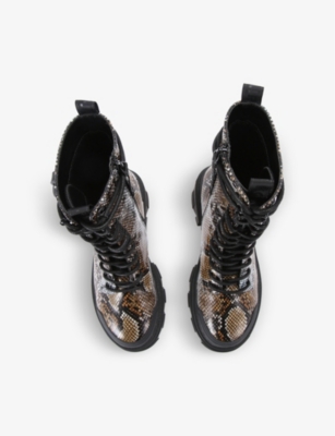 Shop Kg Kurt Geiger Women's Grey Trekker Logo-embossed Faux-leather Ankle Boots In Brown/white/black