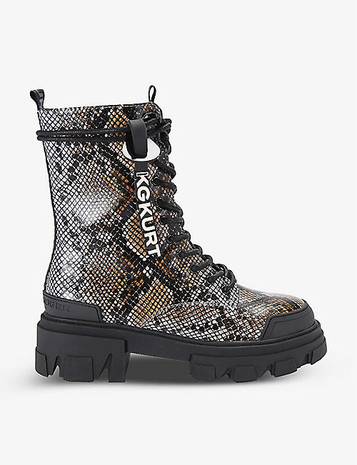 KG KURT GEIGER: Trekker logo-embossed faux-leather ankle boots