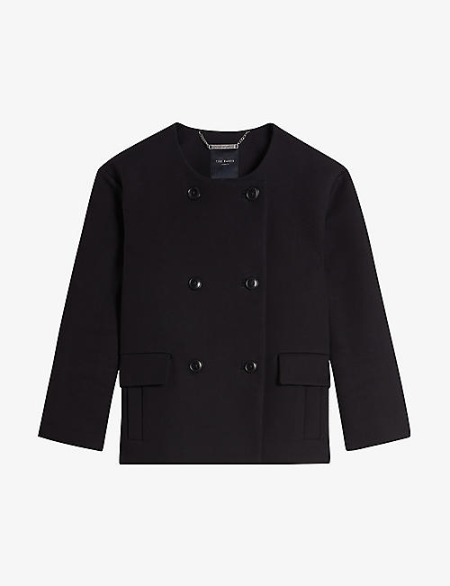 TED BAKER: Molleia double-breasted cropped-length cotton coat