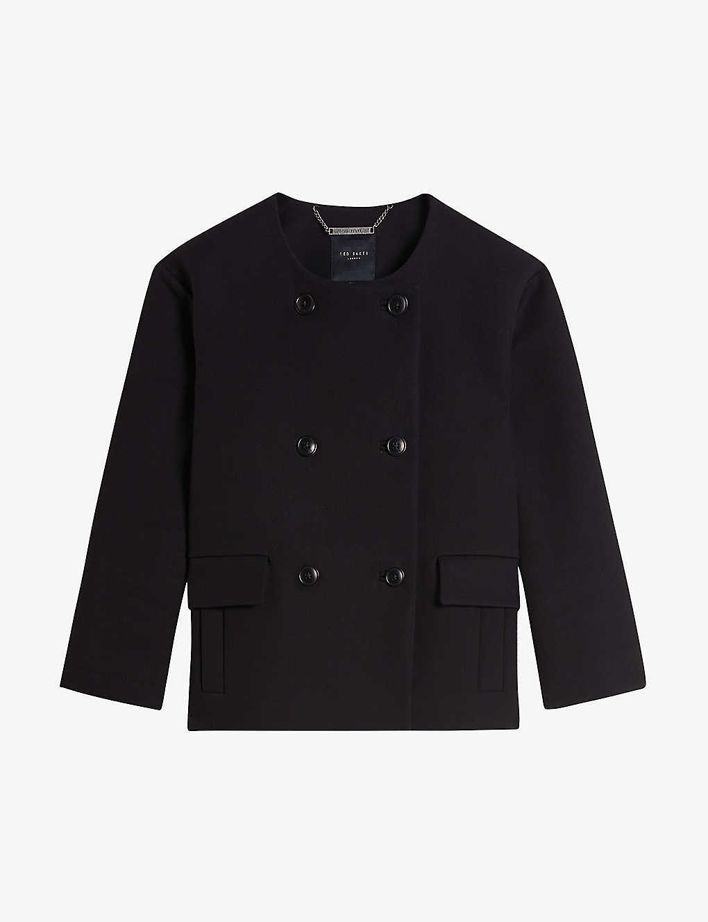 Ted Baker Molleia Double-breasted Cropped-length Cotton Coat In Black