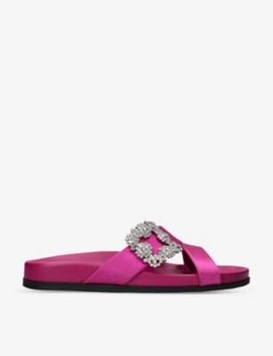 MANOLO BLAHNIK MANOLO BLAHNIK WOMEN'S FUCHSIA CHILANGHI CRYSTAL-EMBELLISHED SATIN SANDALS