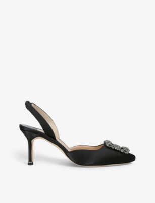 Manolo Blahnik Hangisi 70 Swarovski Crystal-embellished Satin Courts In Black