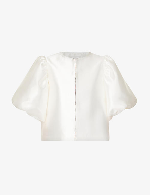 MALINA: Cleo round-neck puff-shoulder woven blouse