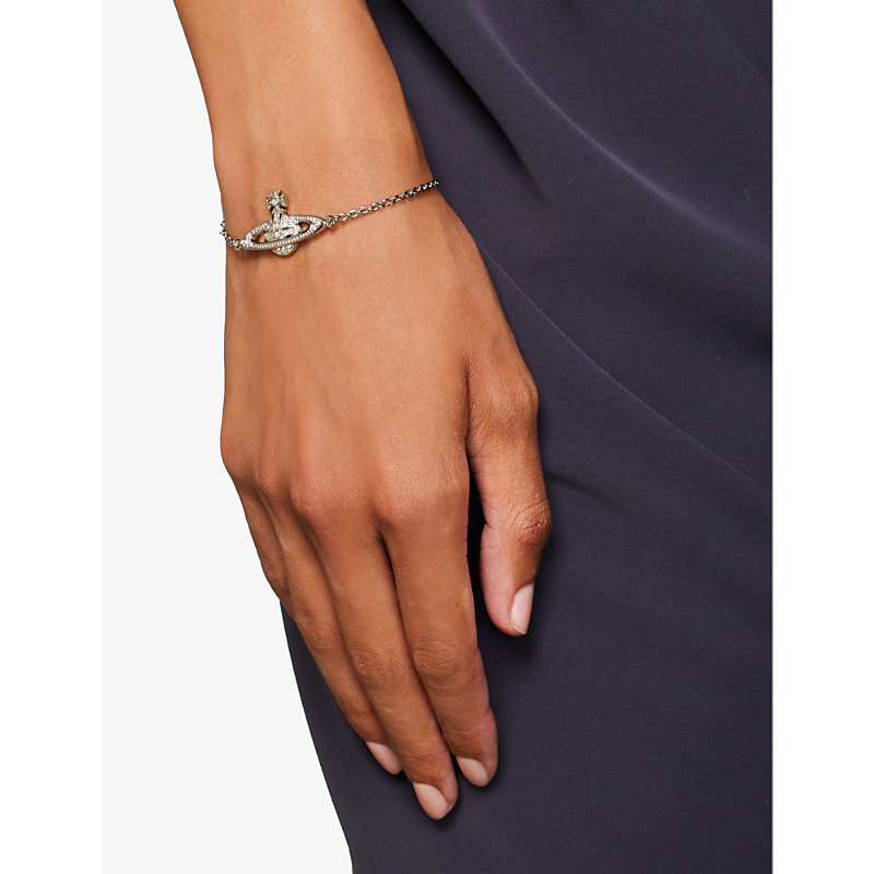 Shop Vivienne Westwood Jewellery Bas Relief Platinum-plated Brass Bracelet In Platinum/crystal Cryst