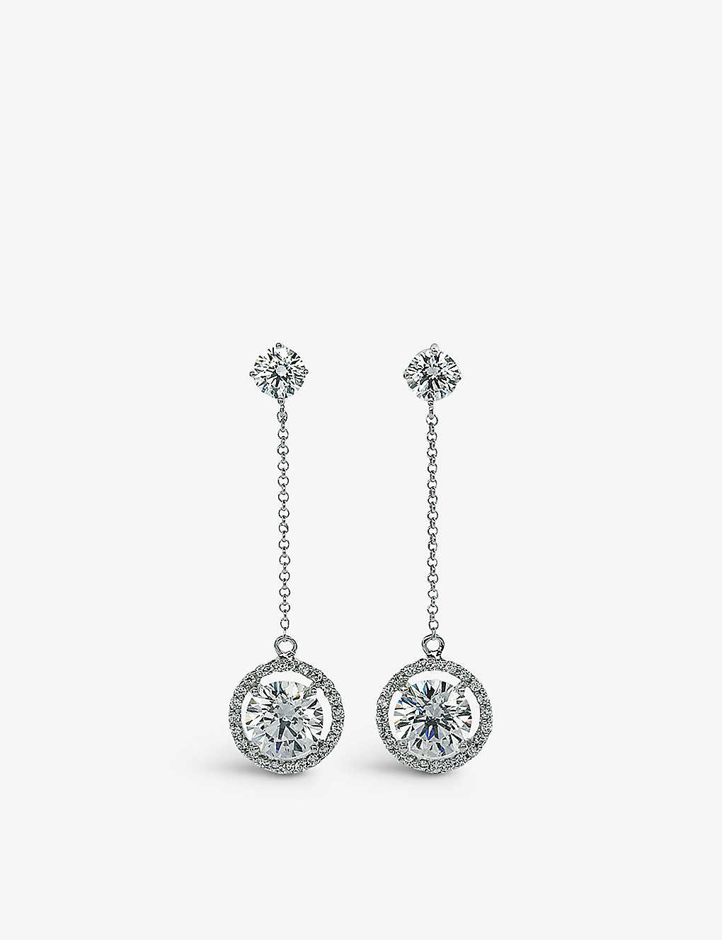 Carat London Womens Silver Ida Sterling-silver And Cubic Zirconia Drop Earrings