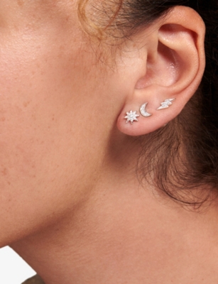 Carat London Womens Silver Lightning Sterling Silver And Cubic Zirconia Single Stud Earring In Silver