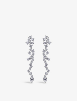 Carat London Womens Silver Solange Cluster Sterling-silver And Cubic Zirconia Drop Earrings