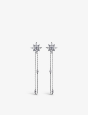 Carat London Womens Silver Camelia Flower And Chain Sterling-silver And Cubic Zirconia Drop Earrings
