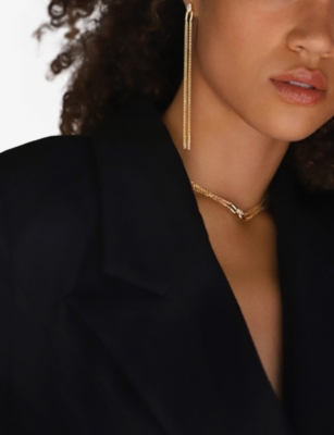 CARAT LONDON: Lennox fringe yellow-gold plated vermeil sterling silver and cubic zirconia single drop earring