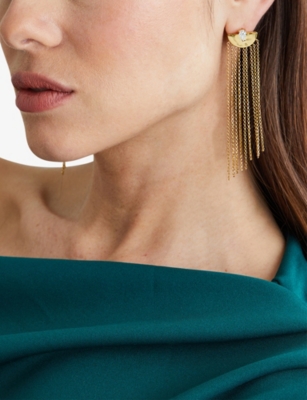 CARAT LONDON: Maia yellow gold-plated vermeil sterling-silver and cubic zirconia drop earrings