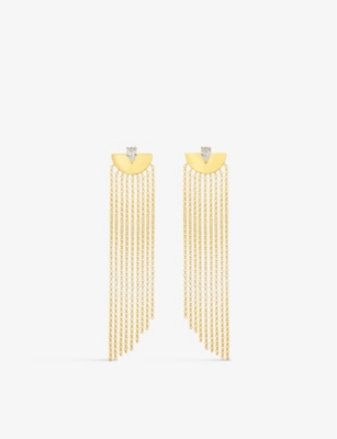 CARAT LONDON: Maia yellow gold-plated vermeil sterling-silver and cubic zirconia drop earrings