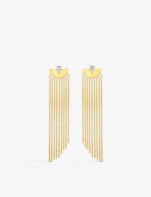 CARAT LONDON: Maia yellow gold-plated vermeil sterling-silver and cubic zirconia drop earrings