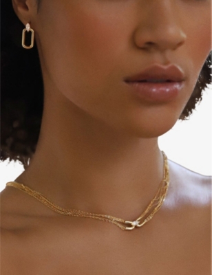 CARAT LONDON: Tori yellow-gold vermeil-plated sterling-silver and cubic zirconia hoop earrings