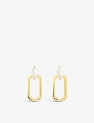 CARAT LONDON: Tori yellow-gold vermeil-plated sterling-silver and cubic zirconia hoop earrings