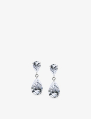 Carat London Womens Silver Arabella Sterling-silver And Cubic Zirconia Drop Earrings