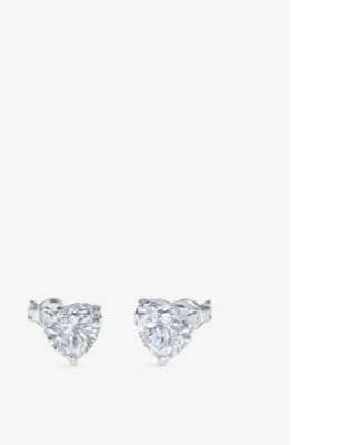 CARAT LONDON: Camden Heart 9ct white-gold and cubic zirconia stud earrings
