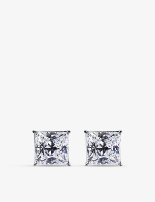 Carat London Womens Silver Chester 9ct White-gold And 3.00ct Cubic Zirconia Stud Earrings