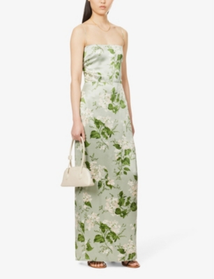 Reformation Frankie Floral Print Silk Dress In Green Modesens