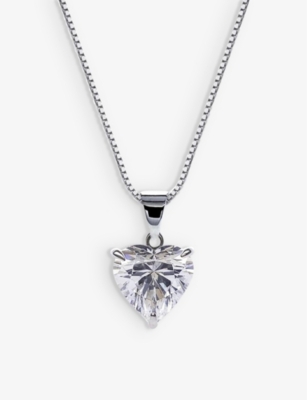 Carat London Womens Silver Camden Heart 9ct White Gold And 1.5ct Cubic Zirconia Pendant Necklace