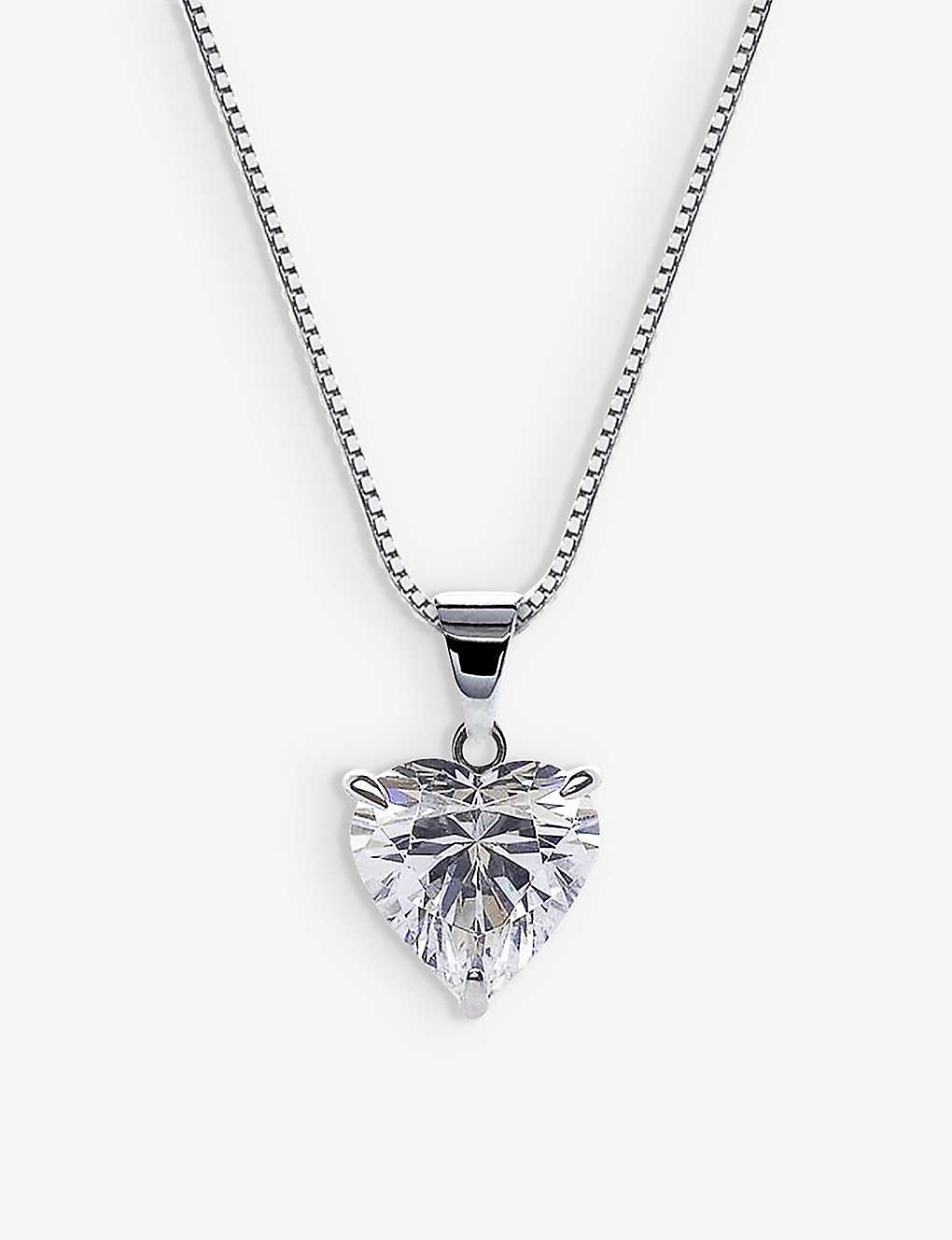 Carat London Womens Silver Camden Heart 9ct White Gold And 1.5ct Cubic Zirconia Pendant Necklace