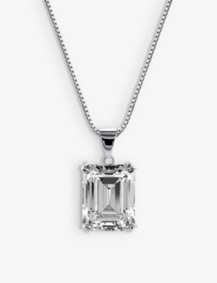 Carat London Womens Silver Fulton 9ct White Gold And 2.0ct Cubic Zirconia Pendant Necklace