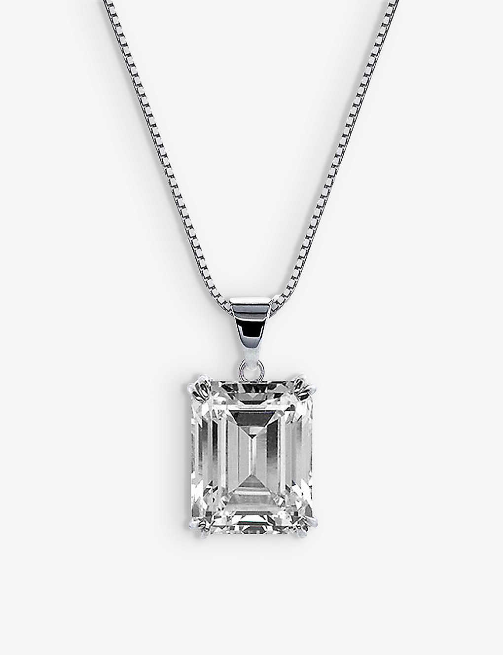 Carat London Womens Silver Fulton 9ct White Gold And 2.0ct Cubic Zirconia Pendant Necklace