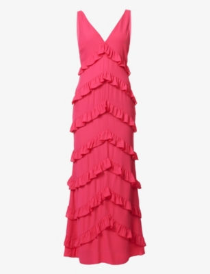 PRETTY LAVISH PRETTY LAVISH WOMEN'S PINK PIPER RUFFLED CREPE MAXI DRESS,66822814