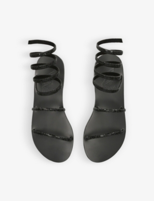 Shop Ancient Greek Sandals Women's Black Ofis Low Crystal-embellished Woven Sandals
