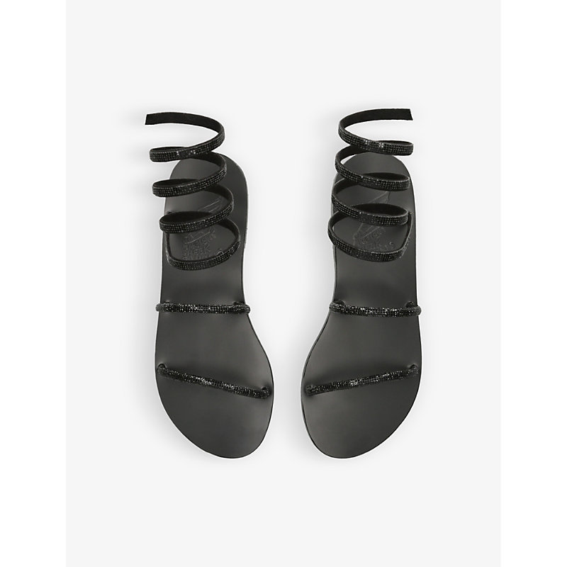 Shop Ancient Greek Sandals Women's Black Ofis Low Crystal-embellished Woven Sandals