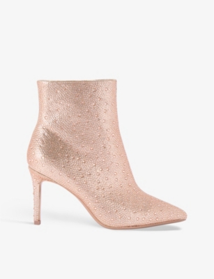 Carvela Womens Gold Lovebird Crystal-embellished Heeled Woven Ankle Boots