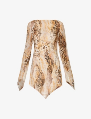 ALESSANDRA RICH Georgette leopard print silk mini dress