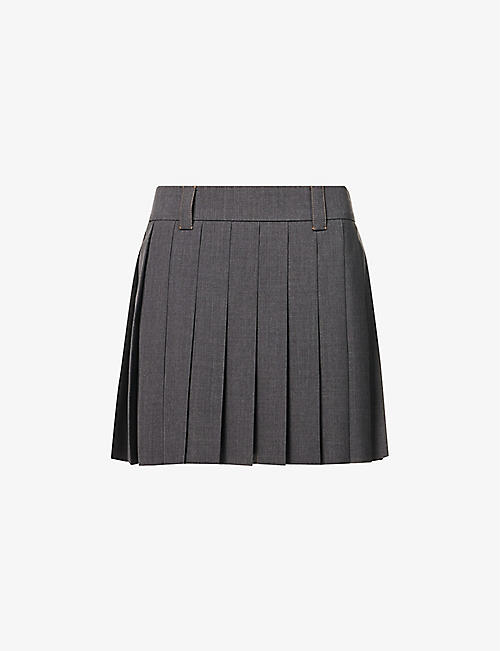 MIU MIU: Pleated high-rise wool mini skirt