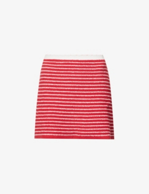 Miu Miu Striped Knit Skirt In F Rosso Bianco | ModeSens