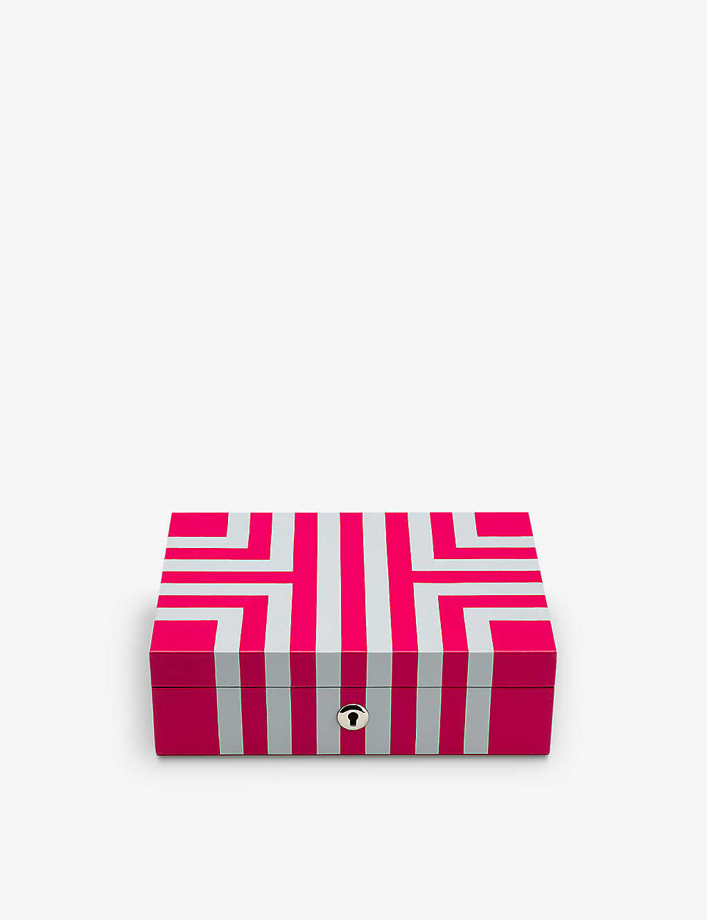 The Alkemistry Womens Pink Rapport London Maze Striped Leather Jewellery Box