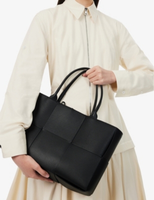 Shop Bottega Veneta Womens Black Arco Medium Leather Tote Bag