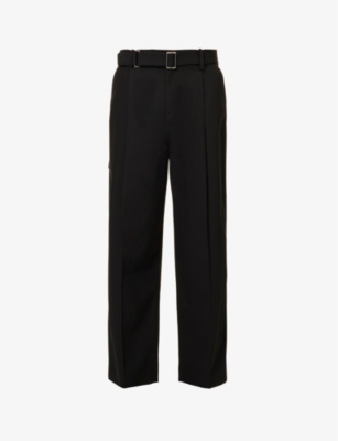 LOEWE LOEWE MENS BLACK DROPPED-CROTCH DETACHABLE-BELT RELAXED-FIT STRAIGHT-LEG COTTON TROUSERS
