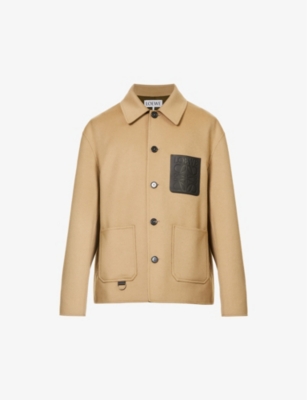 Loewe Cotton Jacket With Contrast Pocket And Front Pockets In Beige Khaki