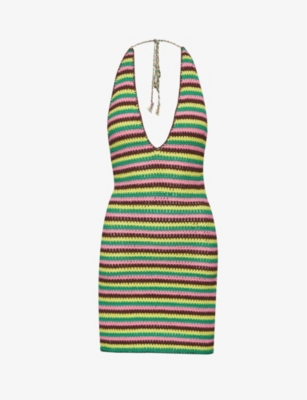 Frame Multicolor Striped Minidress In Hot Pink Multi