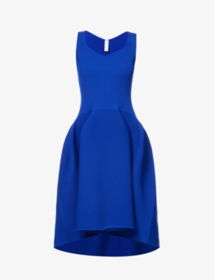 Pottery Flared-hem Recycled-polyester Knitted Midi Dress In Blue