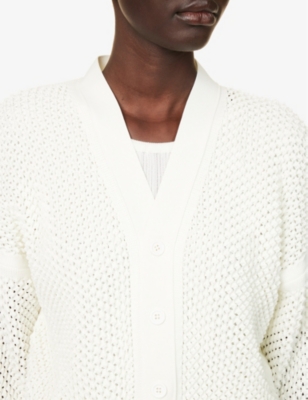 Lattice textured-pattern recycled-polyester knitted cardigan