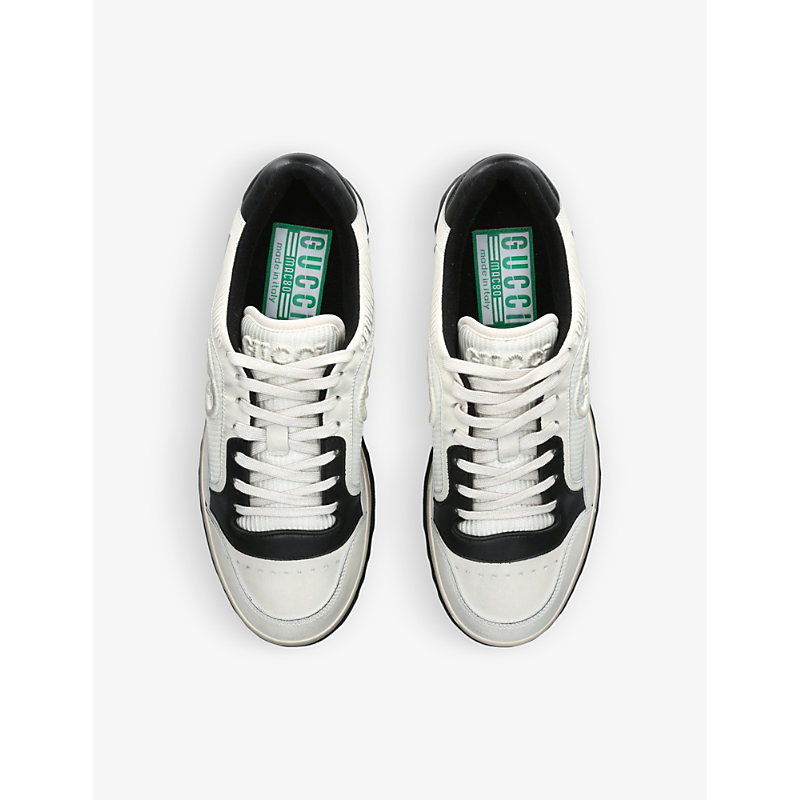 Shop Gucci Mens White/blk Mac80 Leather Low-top Trainers