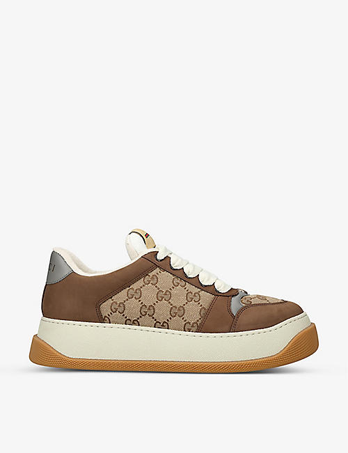 GUCCI: Double Screener woven and suede low-top trainers