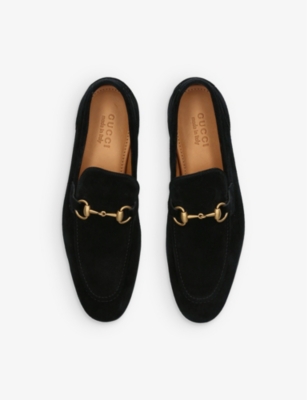 Shop Gucci Men's Black Jordan Horsebit-embellished Suede Loafers