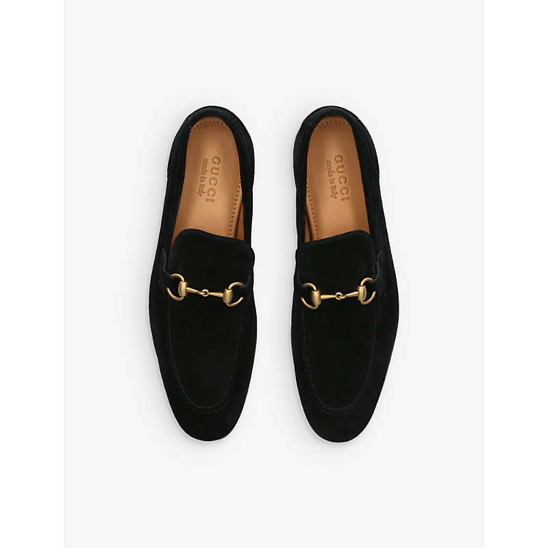 Shop Gucci Men's Black Jordan Horsebit-embellished Suede Loafers
