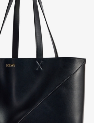 Loewe Puzzle Fold Large Leather Tote Bag In Black
