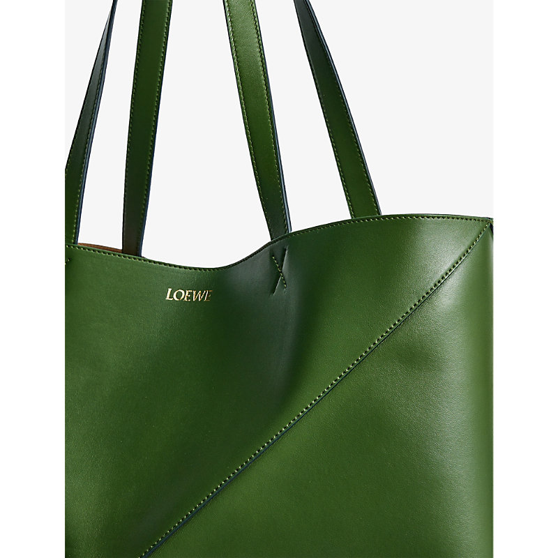 Shop Loewe Hunter Green Puzzle Large Leather Tote Bag