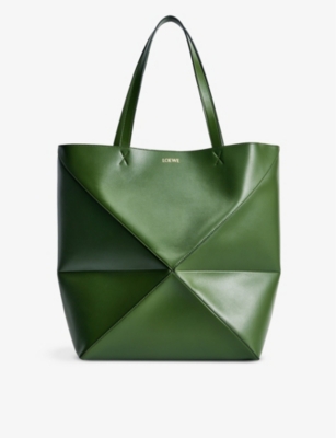 Loewe Hunter Green Puzzle Large Leather Tote Bag