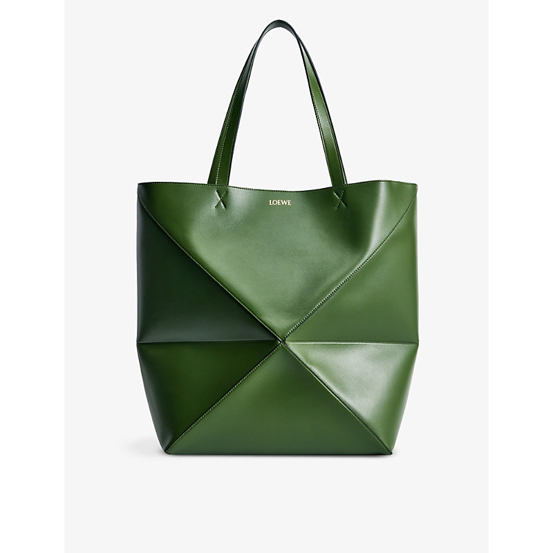 Loewe Hunter Green Puzzle Large Leather Tote Bag