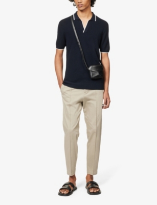 Orlebar Brown Horton Tipped-collar Merino-wool Polo Shirt In Navy